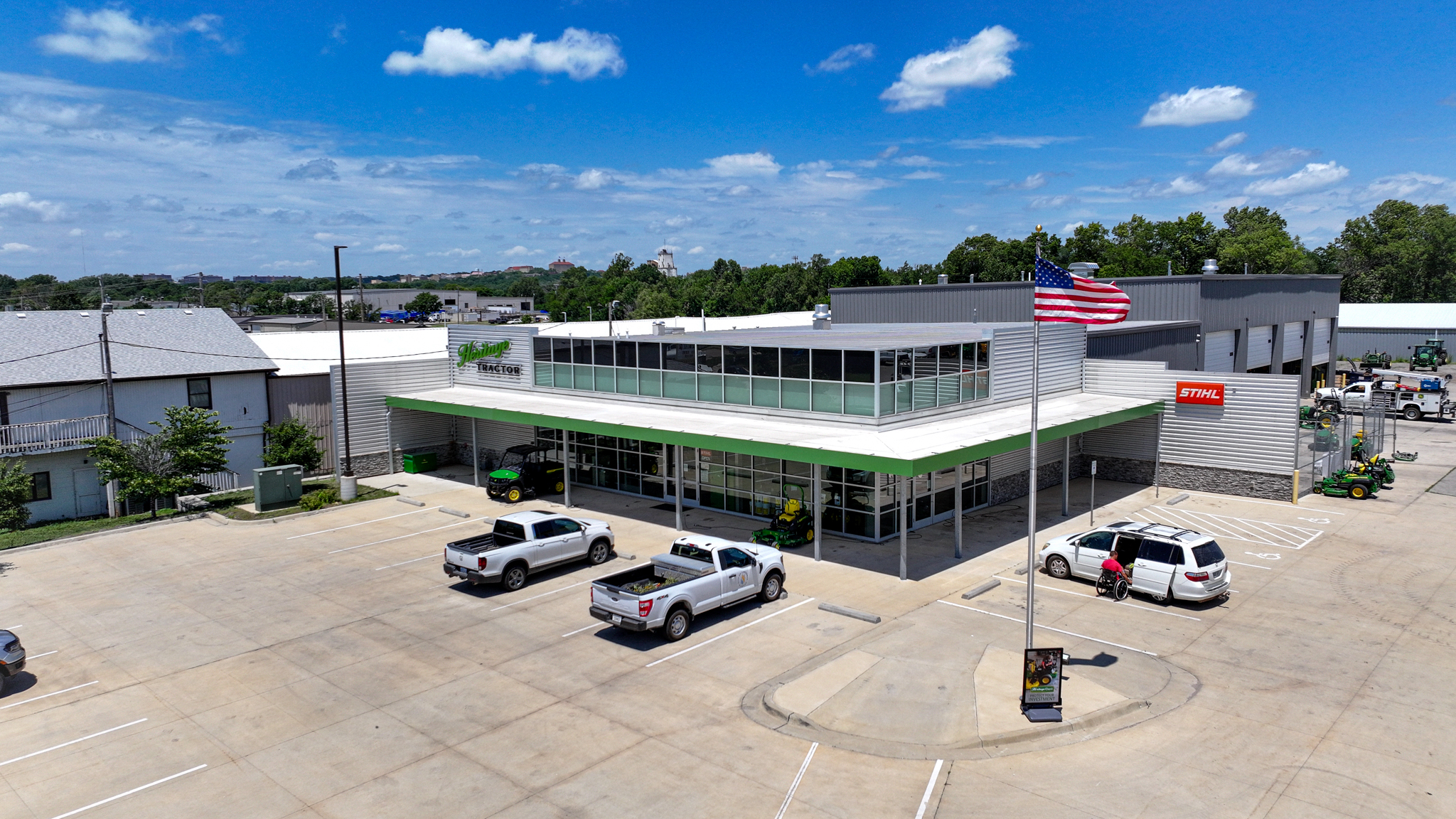Drone aerial photo of a Heritage Tractor commercial dealership